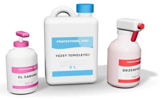 5 L temizlik bidonu, sprey ve sabun şişesi